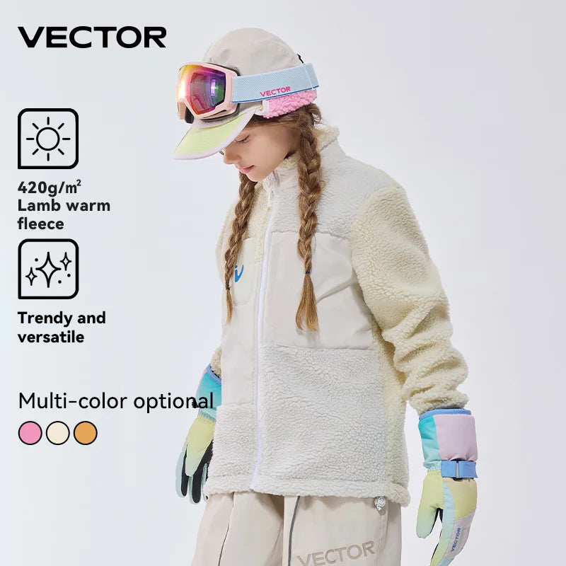 VECTOR Girls Boys Fleece Fleece Open Top with Contrasting Color Splicing for Warmth 420g Fleece Outdoor Double Board Skiing