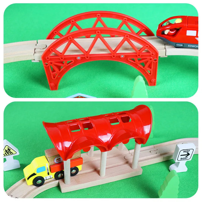 Wooden Track Accessories Beech Wood Railway Train Track Bridge Station Parts fit For All Brands Wooden Tracks Toys For Kids