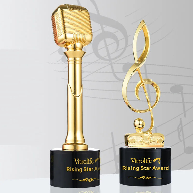 Creative Music and Singing Trophy, Metal Microphone Award, Excellent Employees Competition Souvenir, Custom Home Decoration, 1Pc