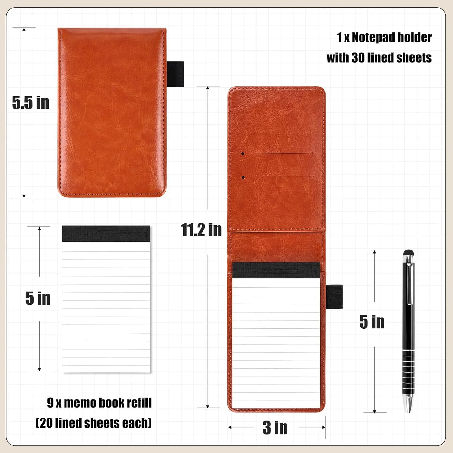 Mini Flap Pocket Pants Portable Note Pad, Strap Pencil Bag Meeting Minutes Book, Pu Leather Hard Cover Waterproof Cover with Horizontal Line Note Inner Pages, Diary, Work Office Meeting Minutes Book, Accounting, Memo Notebook