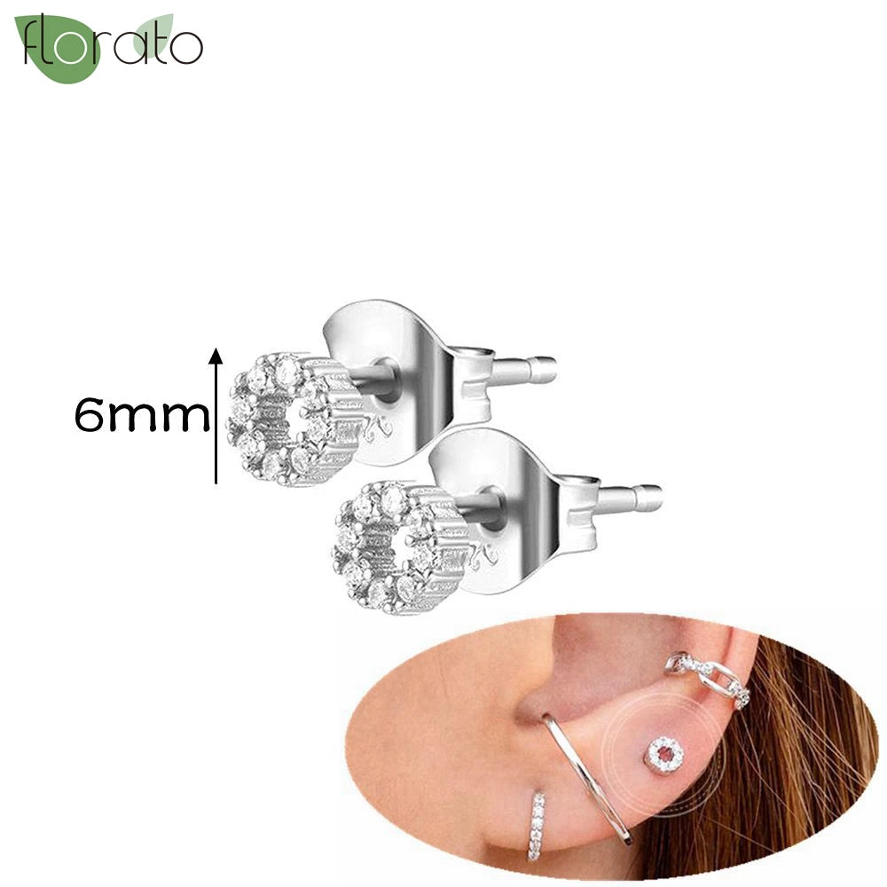 925 Silver Needle Exquisite Zircon Small Earrings Fashion Stud Earrings for Women Anti Allergy Cartilage Puncture Jewelry Gift