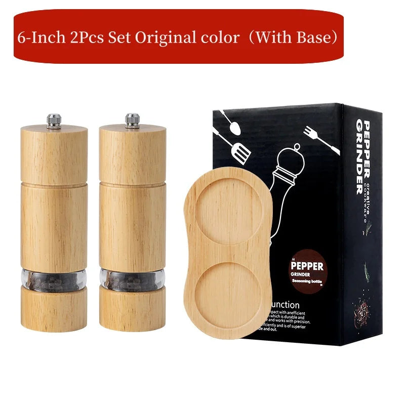 Household Solid Wood Manual Pepper Grinder,Sea Salt Pepper Mills,Black Pepper Seasoning Jar Bottle,Transparent Oak Grinder Tool