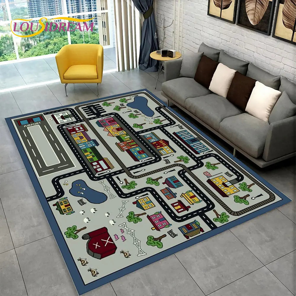Child Playmat Highway City Traffic Playroom Area Rug Large,Carpet Rug for Living Room Bedroom Decor,Kids Play Non-slip Floor Mat