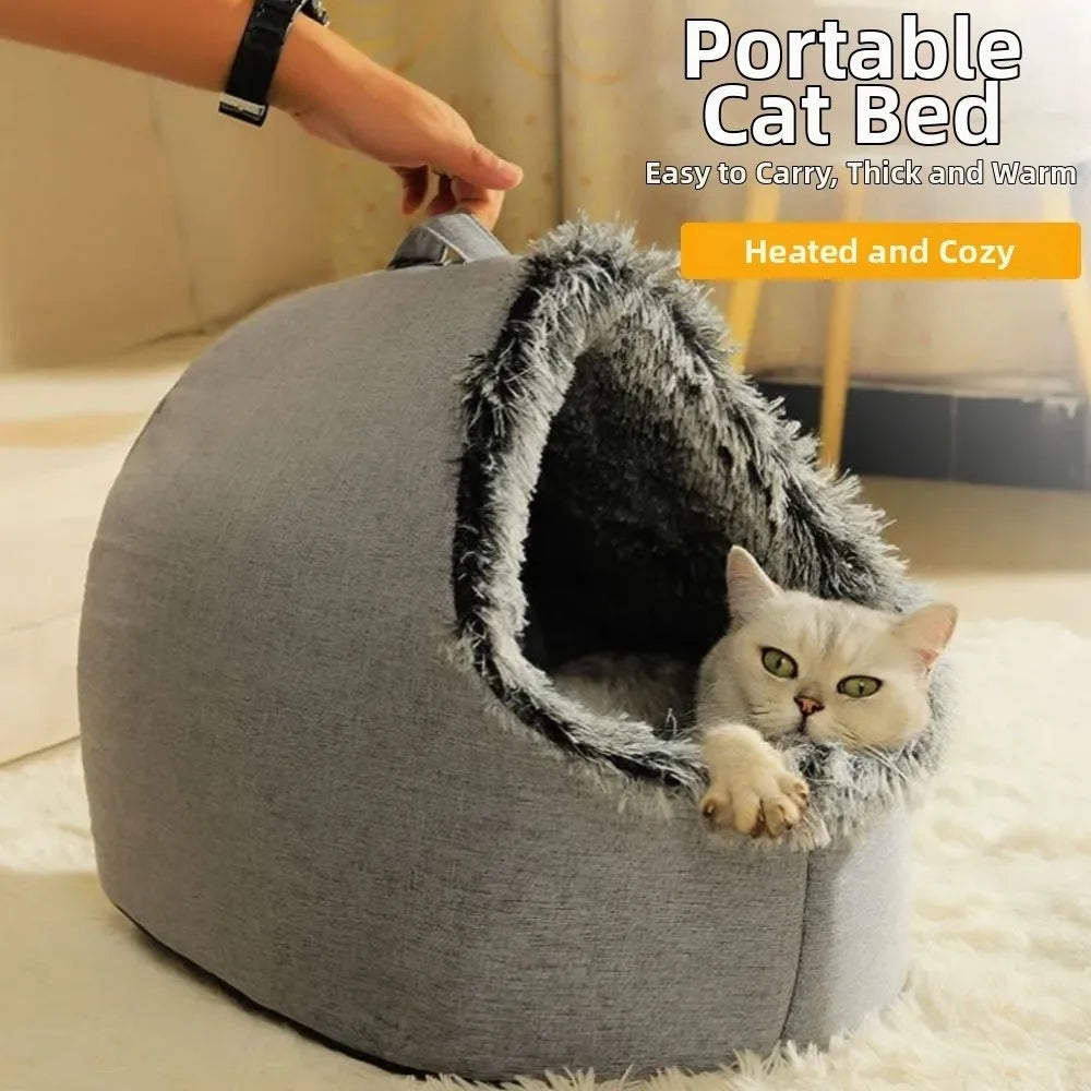 New Warm Winter Cat Bed Wrap Comfort Cat House Integrated with Handle Pet Cave Cats Dogs Furniture