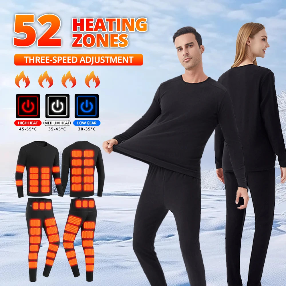 Winter Heated Thermal Underwear Skiwear Heated Jacket Fleece Warm Top Pants USB Electric Heating Clothing