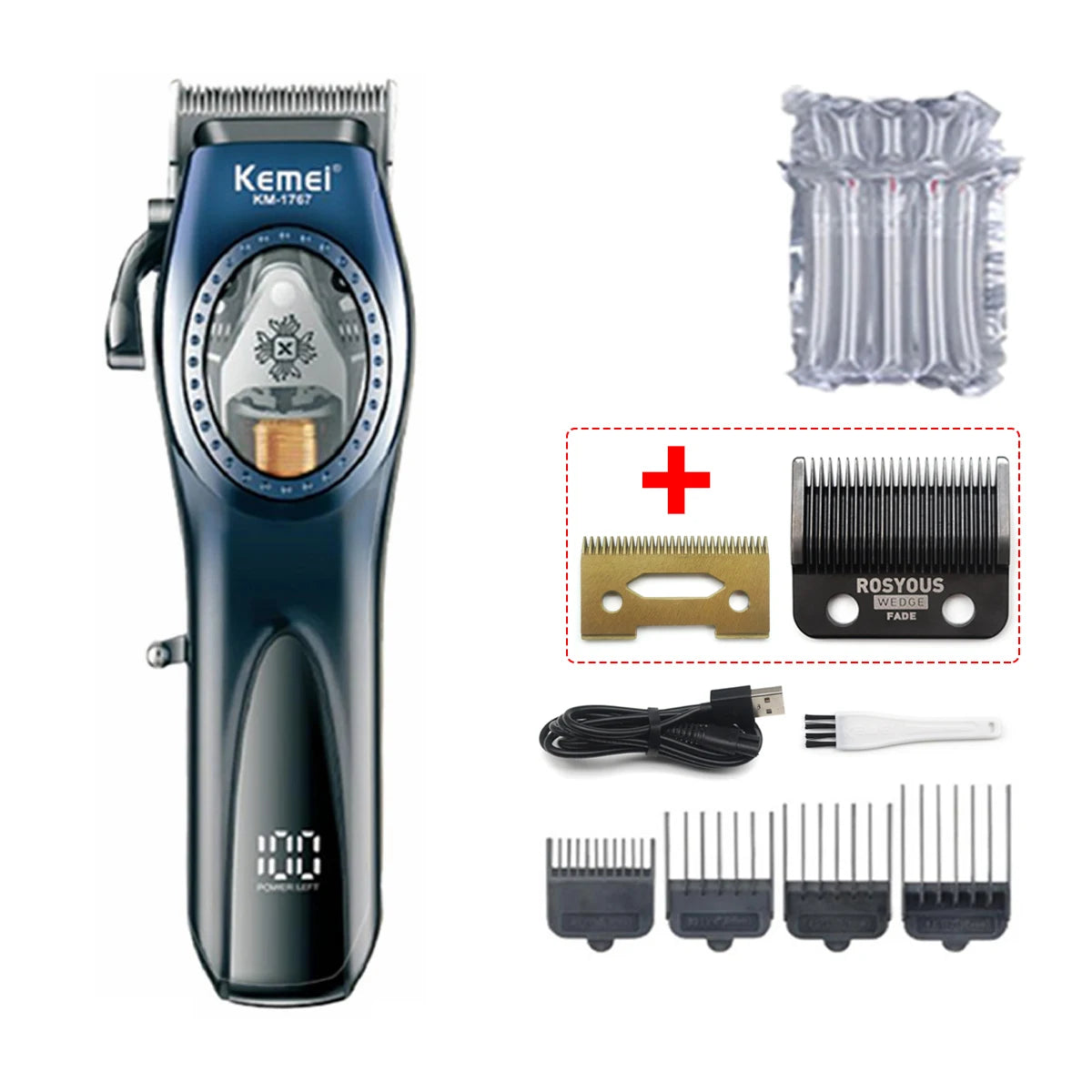 Kemei KM-1767 Magnetic Motor Professiona Men's Hair Clipper Ceramic DLC Blade Haircut Machine LCD Display Hair Trimmer 9000RPM