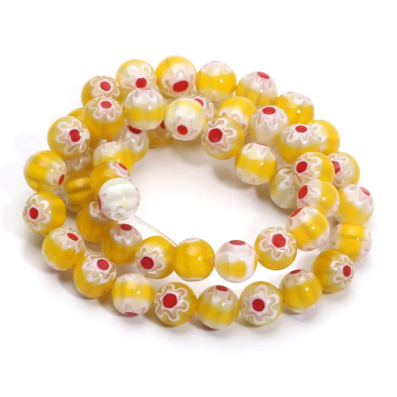 46pcs 8mm Murano Lampwork Flower Round Glazed Glass Beads For Jewelry Making Diy Bracelet Necklace Handmade Crafts Accessories