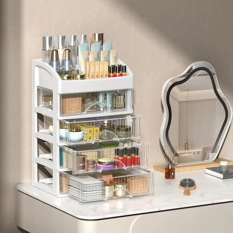 Multi-Layer Transparent Makeup Organizer with Drawer Storage