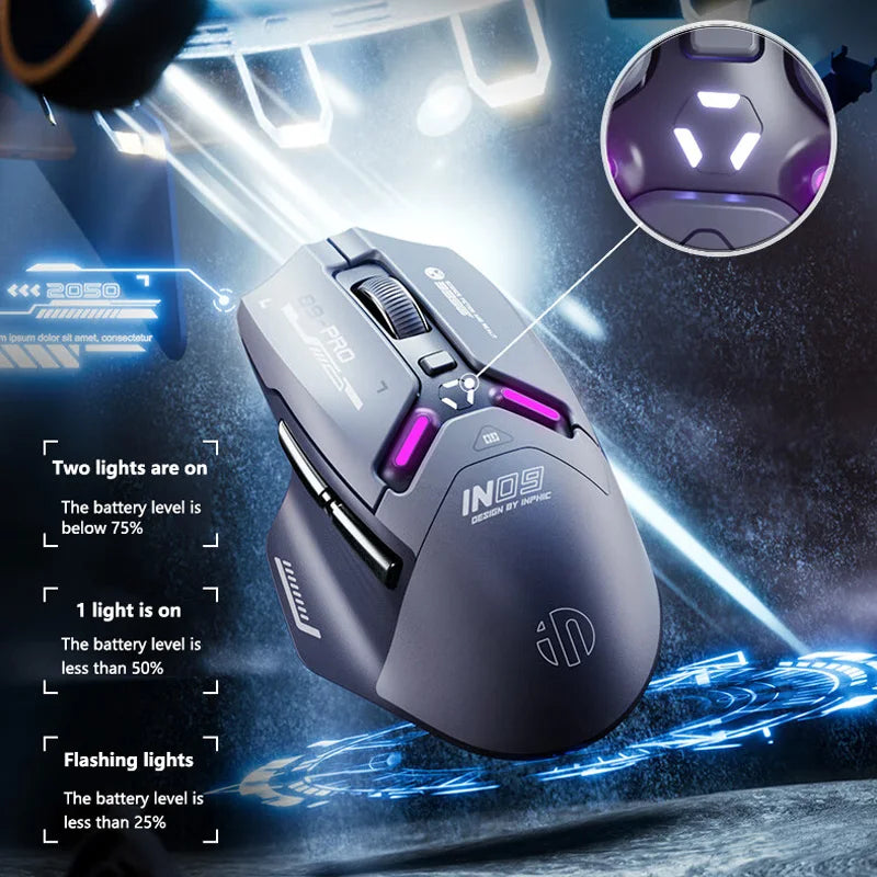 Inphic IN9 PRO PAW3395 RGB Gaming Mouse Rechargeable 26000DPI Support Wired/Bluetooth/2.4G Wireless Mouse