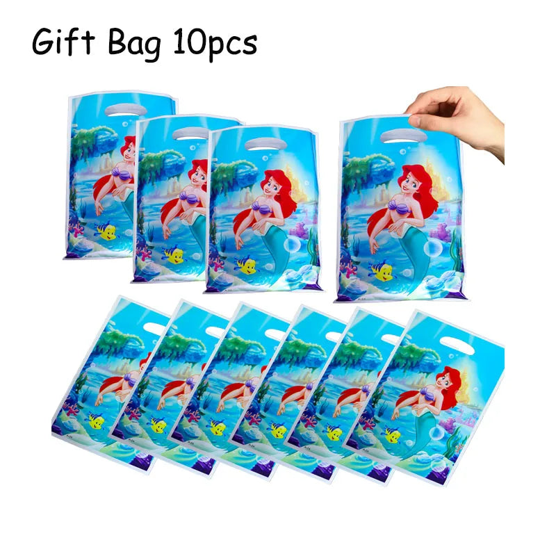 Disney Little Mermaid Theme Girl Kids First Birthday Party Decoration Disposable Tableware Plate Napkins Banner Ariel Backdrops
