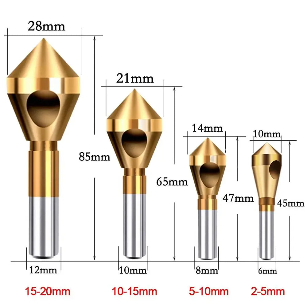 HSS Titanium Coated Countersink Drill Bit Set - 90° Deburring Chamfering Cutter for Metal