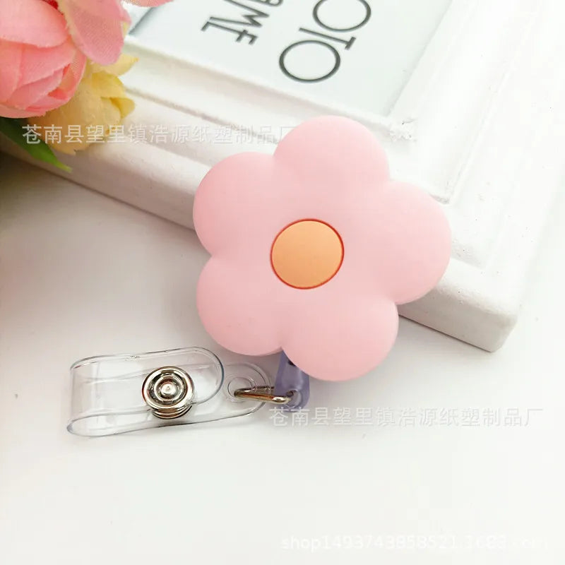 New Design 1 Piece Soft Silicone Retractable Nurse Badge Reel Cute Strawberry Love Heart Rainbow Flowers ID Card Holder Lanyard