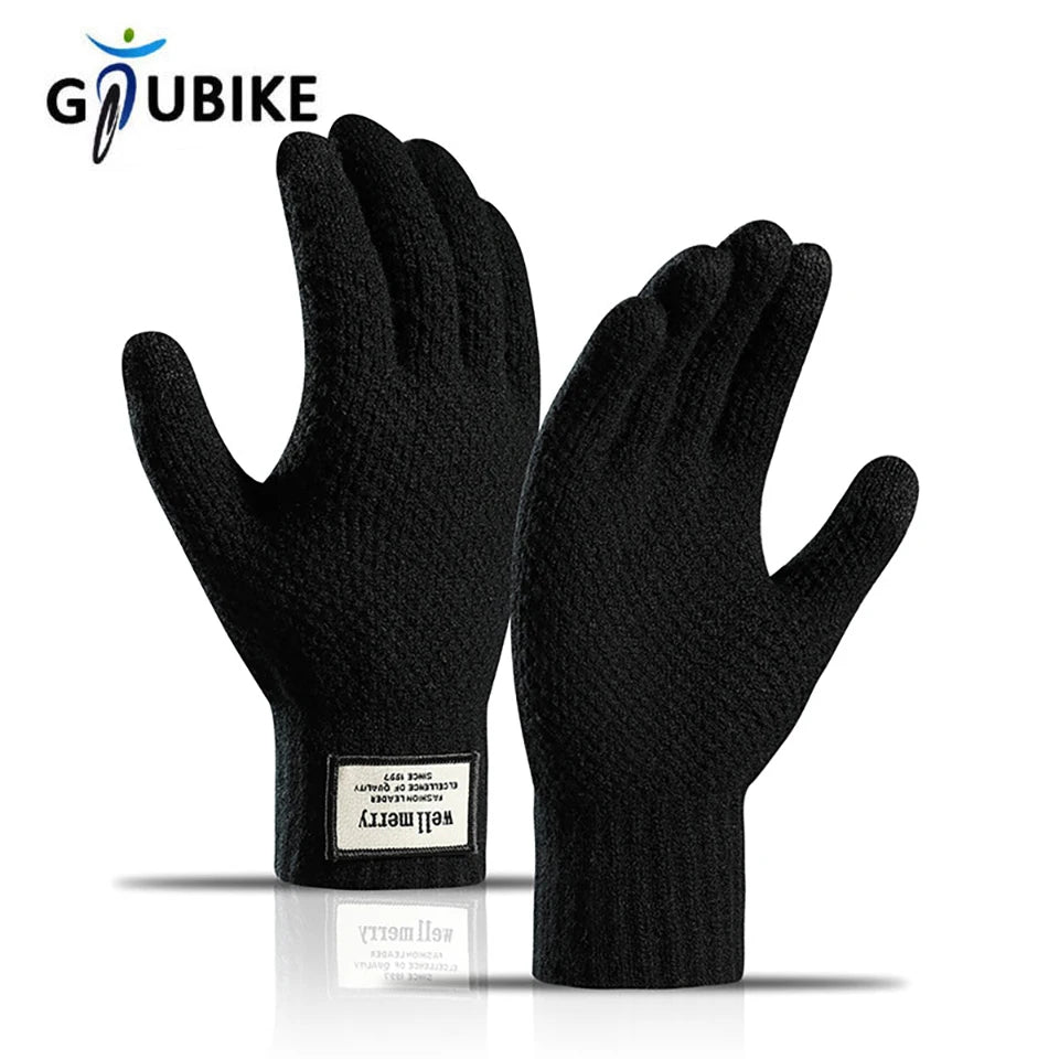 GTUBIKE Knit Thermal Men's Gloves Plus-Size Fleece Autumn Winter Soft Thick Elastic Jacquard Wool Touch Screen Warm Gloves