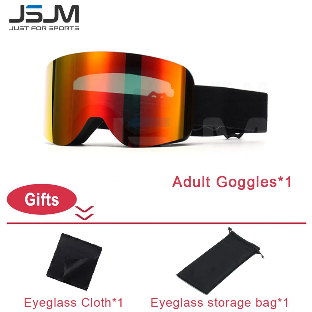 JSJM New Adults +Kids Professional Anti-Fog Ski Goggles Snowboard Goggles UV400 Double Layers Skiing Glasses XMAS New Year Gifts