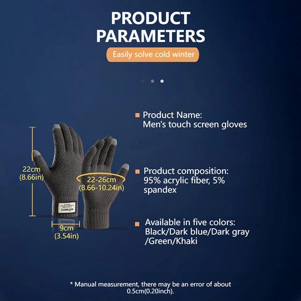 GTUBIKE Knit Thermal Men's Gloves Plus-Size Fleece Autumn Winter Soft Thick Elastic Jacquard Wool Touch Screen Warm Gloves