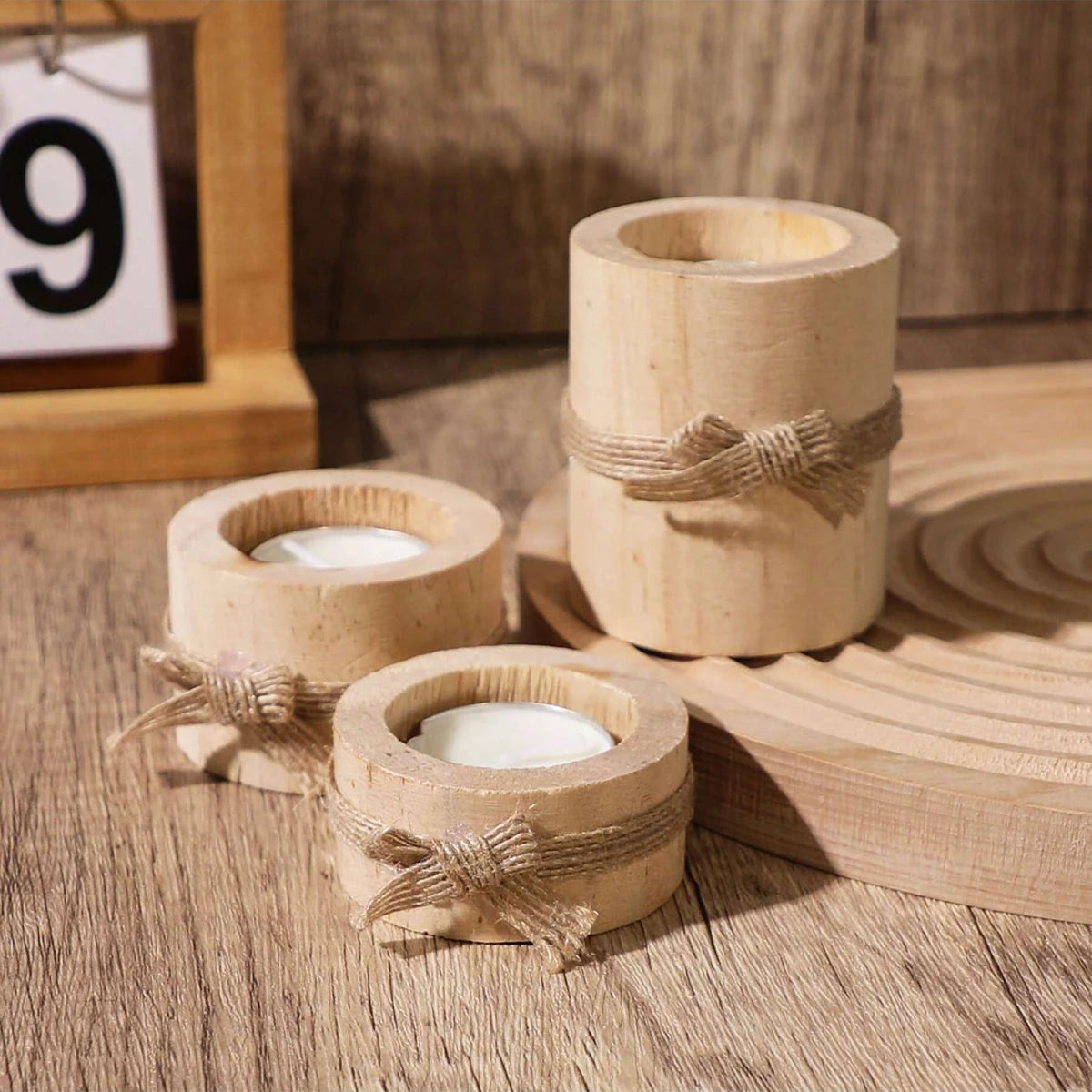 1pc/3pcs - Wooden tea lamp holder, suitable for decorating wooden flower pots in the center of wedding and birthday tables