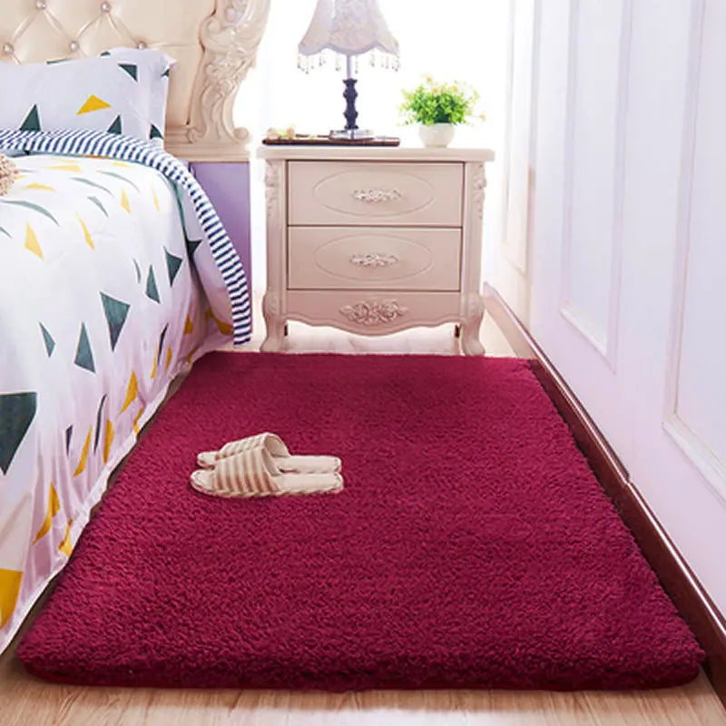 Thick Imitation Wool Bedside Carpet Solid Color Bedroom Carpet Girls Bedroom Area Rugs Rectangular Living Room Carpet Home