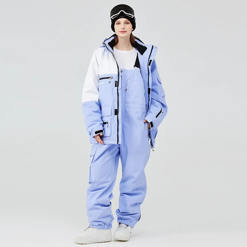 2024 New Winter Outdoor Windproof Waterproof Ski Jacket Strap Pants Men Women Super Warm Ski Suit Snowboarding Set Snow Clothes