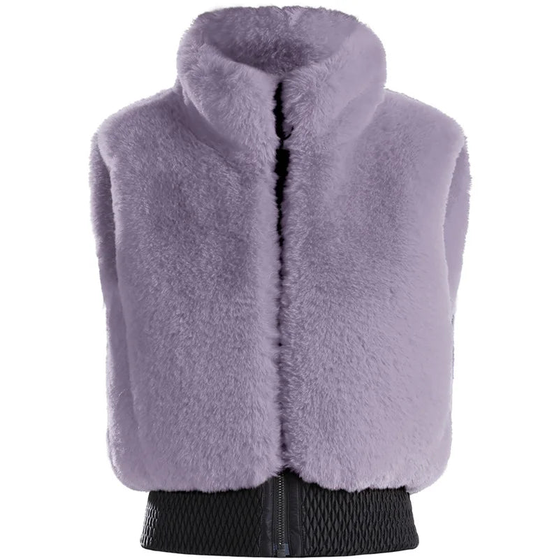 GSOU SNOW Women Fuzzy Faux Fur Vest coat ski Jacket Sleeveless Zip Shaggy Waistcoat Winter Daily Warm Outdoor Sport