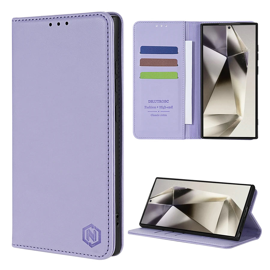 Premium Magnetic Wallet Case - Leather Flip Cover for Samsung Galaxy