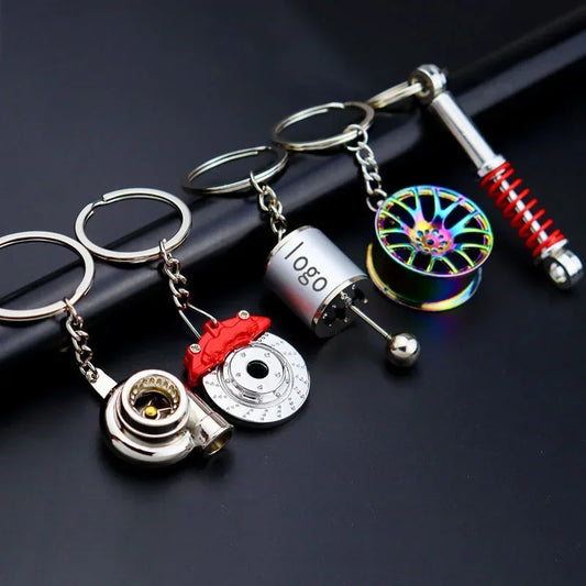 Automotive Gear Head Keychain - Speed Gearbox Keyring with Turbo Hub & Brake Disc Design