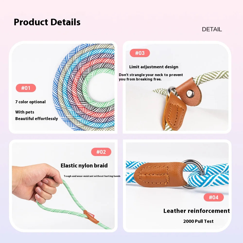 Premium Anti Escape Dog Leash Korean Jacquard Design for Small Medium Breeds No Pull P Chain with Safety Clip Reflective Trim