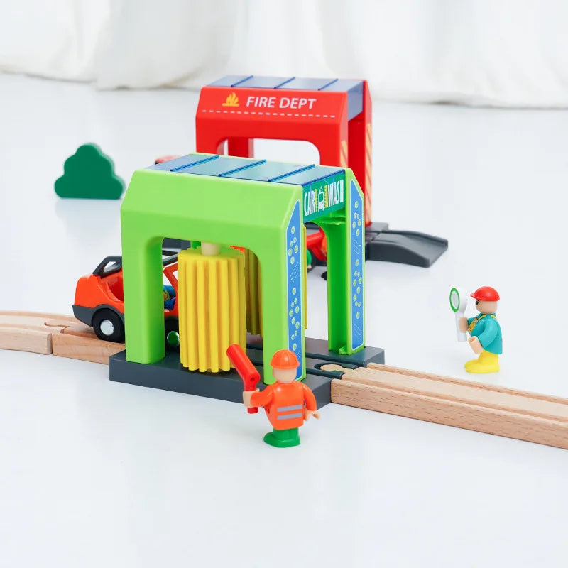 Wooden Track Railway Accessories Bridge Train Station Tunnel Wood Track Educational set Toys Wood Railway Train Track toys