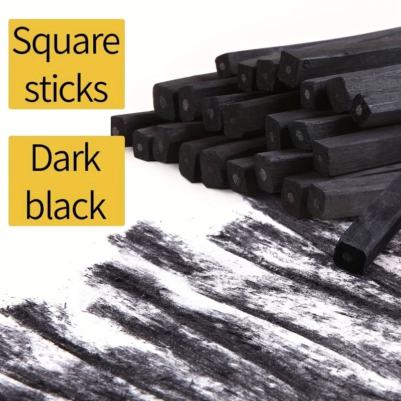 Marie's 15pcs 5-7mm/7-9mm Black Willow Charcoal Sticks,Soft for Blending,Sketching,Shading,Art Supplie for Artists,Painter,Adult