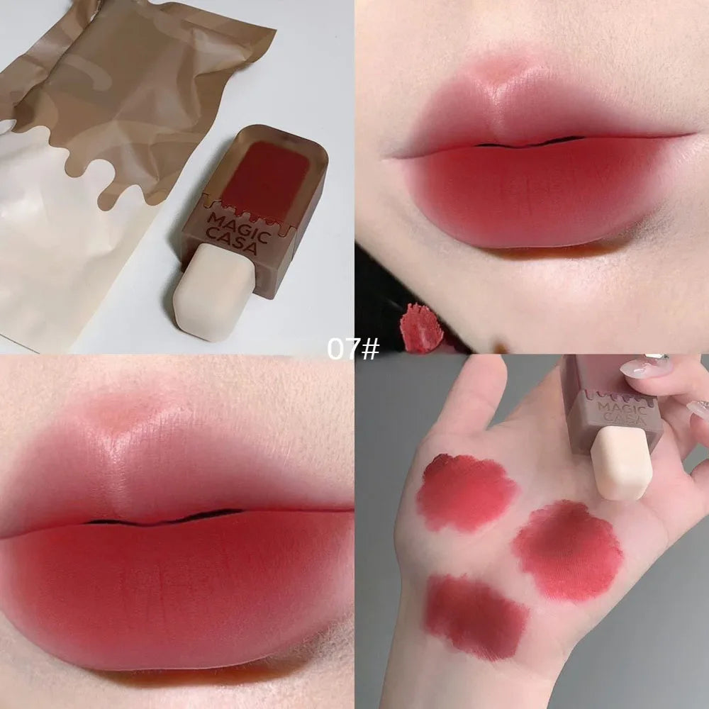 Velvet Matte Lip Gloss - Waterproof Long-Lasting Chocolate Ice Cream Lip Glaze
