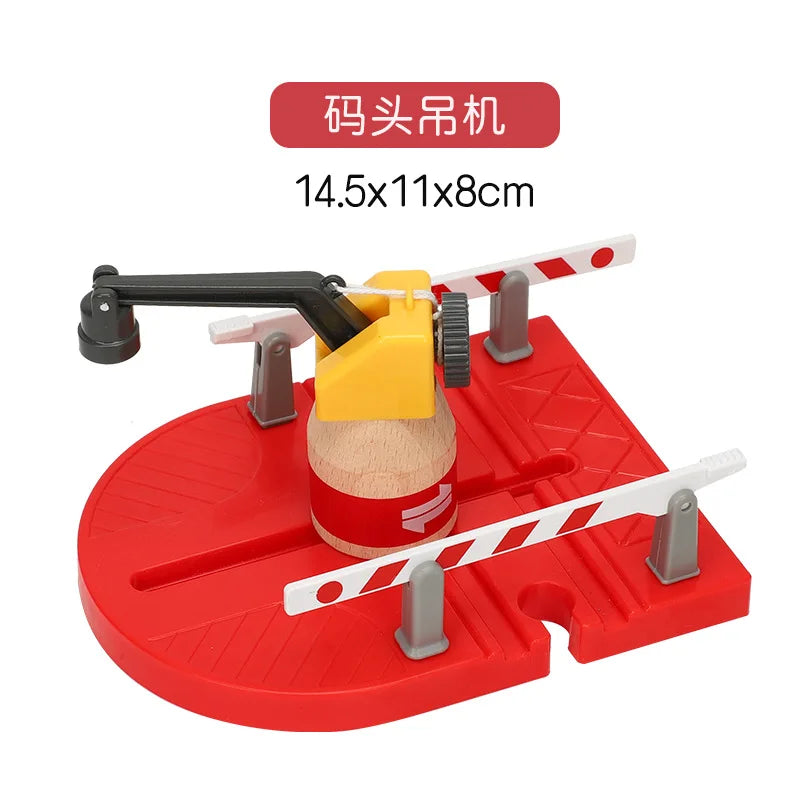 Wooden Train Tracks Scene Accessories Wooden Double Platform Gas Station Airplane Airport Educational DIY Toys For Children