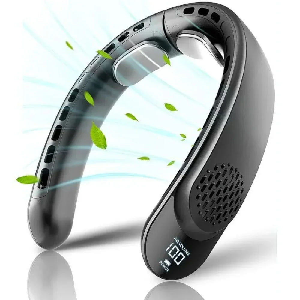 2024 New Mini Neck Fan Portable  Air Conditioner USB Rechargeable Bladeless Hanging Neck Fan Mute 4000mAh Outdoor Summer Cooler