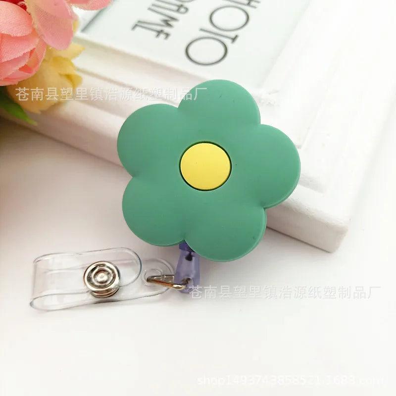 New Design 1 Piece Soft Silicone Retractable Nurse Badge Reel Cute Strawberry Love Heart Rainbow Flowers ID Card Holder Lanyard