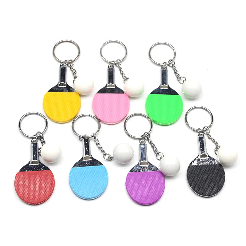 7 Colors Cute Ping Pong Racket  Pendants Souvenir Table Tennis Ball Keychain Ball Sports Fans Key Ring Gift Ornament Accessories