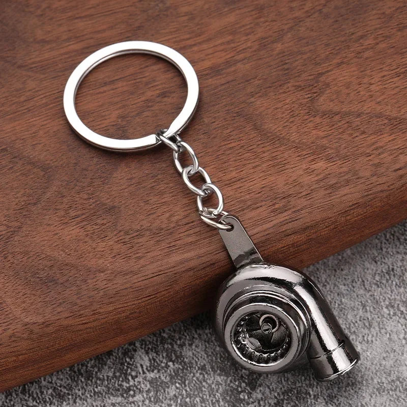 Automotive Gear Head Keychain - Speed Gearbox Keyring with Turbo Hub & Brake Disc Design