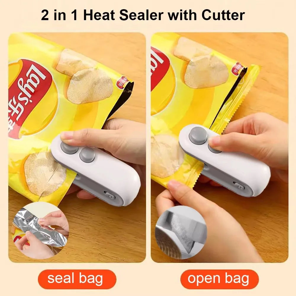 2-in-1 Rechargeable Mini Heat Sealer - Portable Bag Sealing Machine for Food Storage