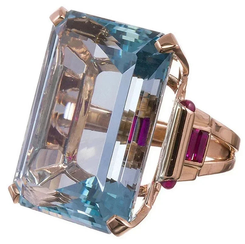 Champagne Crystal Statement Ring - Designer Square Cut Engagement Ring