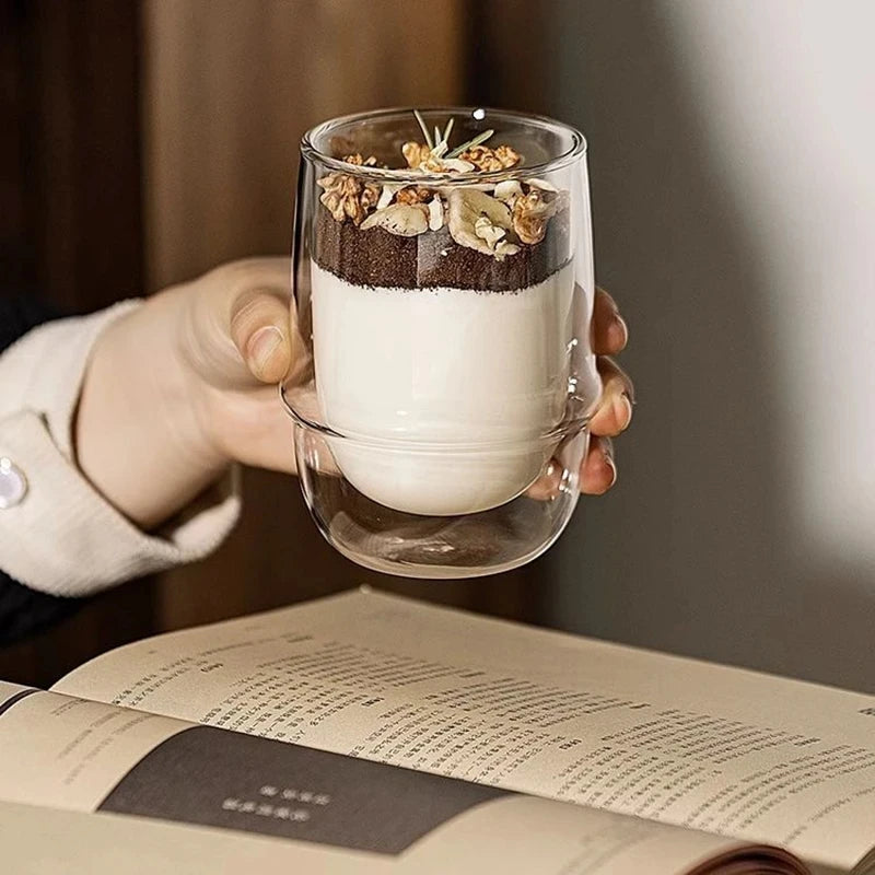 200/350ml Saturn Shape Double Wall Cup Heat Resistant Glass Espresso Coffee Cup Breakfast Milk Yogurt Oatmeal Dessert Cup