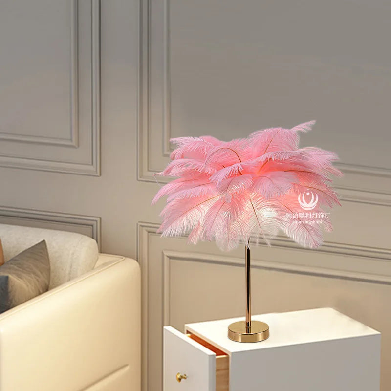 Premium Nordic Ostrich Feather Floor Lamp - Modern LED Interior Lighting