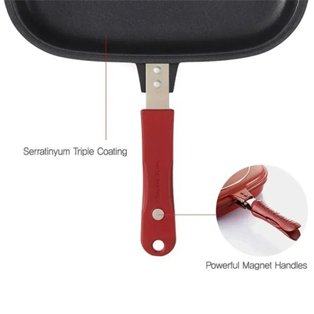 Professional Double-Sided Nonstick Grill Pan - 32cm Durable Frying Skillet