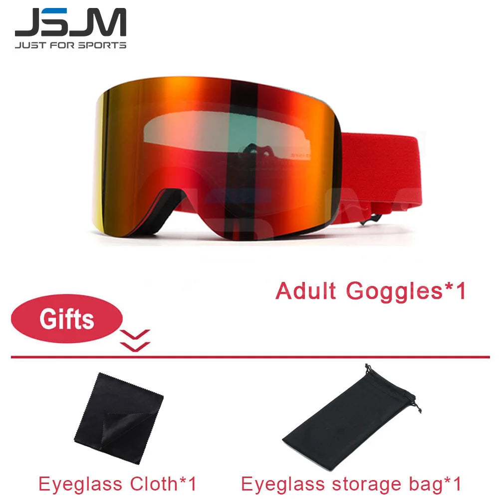 JSJM New Adults +Kids Professional Anti-Fog Ski Goggles Snowboard Goggles UV400 Double Layers Skiing Glasses XMAS New Year Gifts