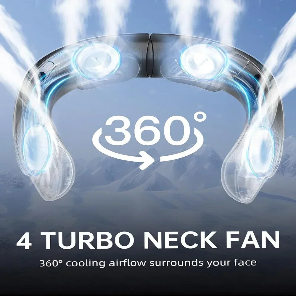 2024 New Mini Neck Fan Portable  Air Conditioner USB Rechargeable Bladeless Hanging Neck Fan Mute 4000mAh Outdoor Summer Cooler