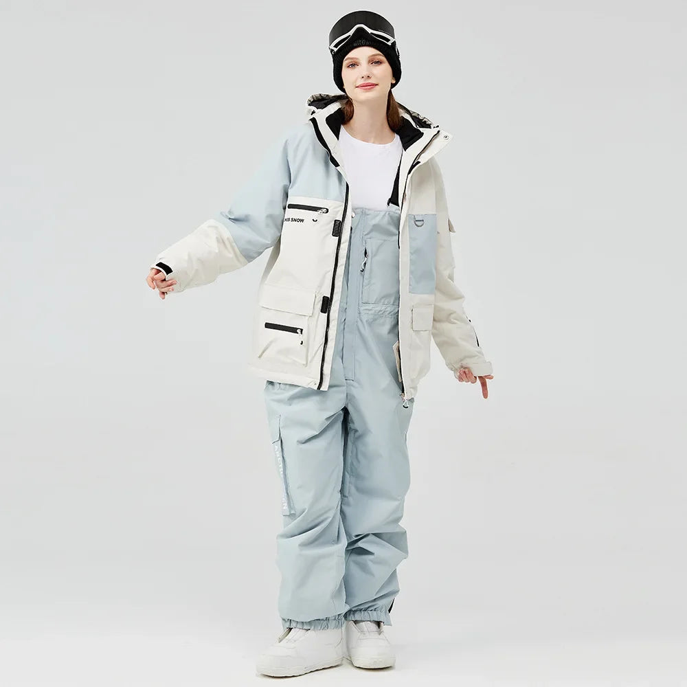 2024 New Winter Outdoor Windproof Waterproof Ski Jacket Strap Pants Men Women Super Warm Ski Suit Snowboarding Set Snow Clothes