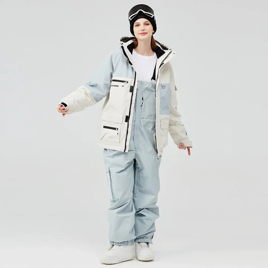 2024 New Winter Outdoor Windproof Waterproof Ski Jacket Strap Pants Men Women Super Warm Ski Suit Snowboarding Set Snow Clothes