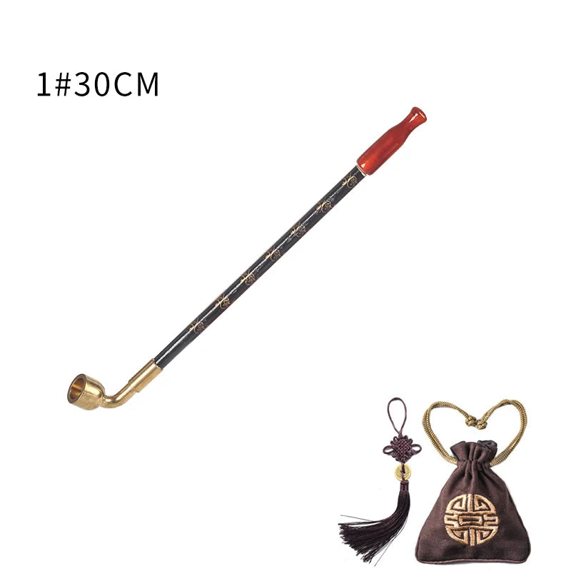 Chinese long stem Vintage tobacco smoking pipes wood Red jade cigarette holder Pipes Smoking With Tobacco bag Pendant S/M/L/XL
