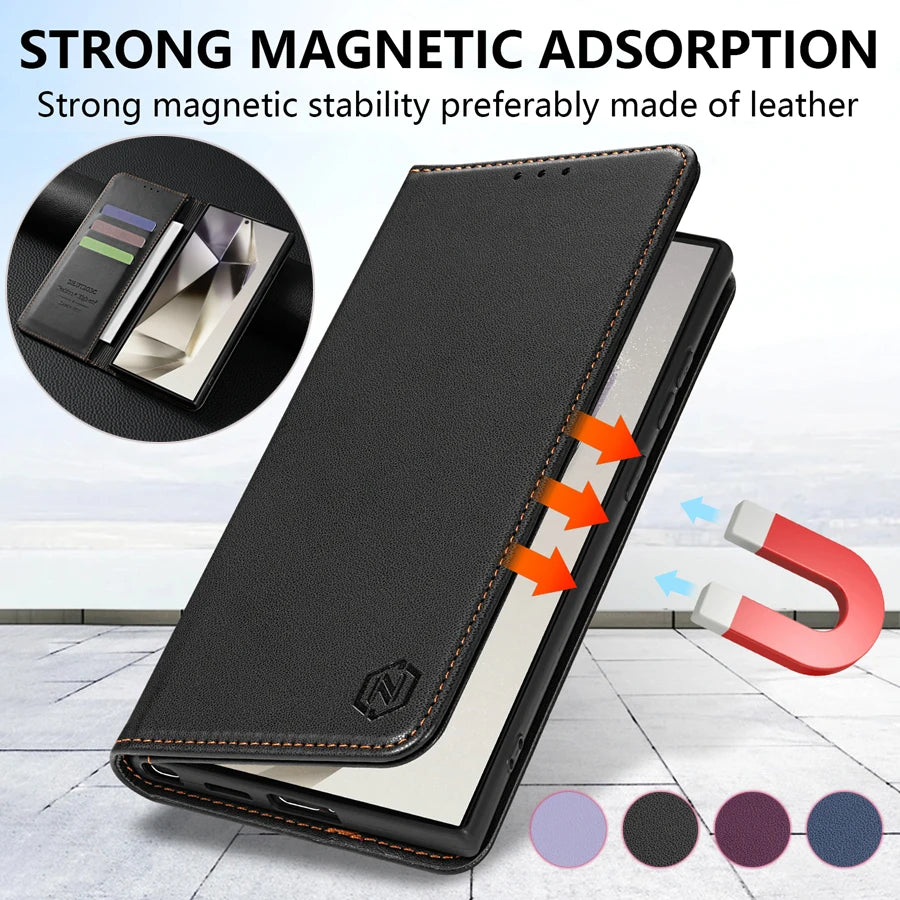 Premium Magnetic Wallet Case - Leather Flip Cover for Samsung Galaxy