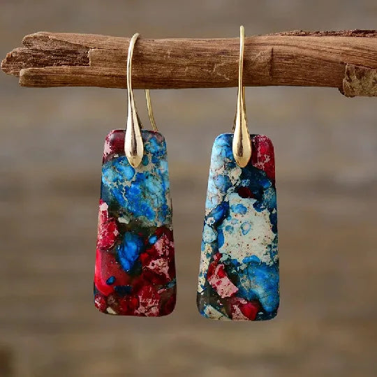 Premium Bohemian Natural Stone Drop Earrings - Geometric Pendant Jewelry