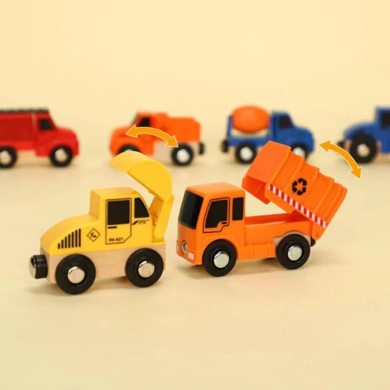 Wooden Magnetic Trolley Wood Track Accessories Car Train Track Scene Airplane Truck Wooden Tracks Educational Toys Children Gift