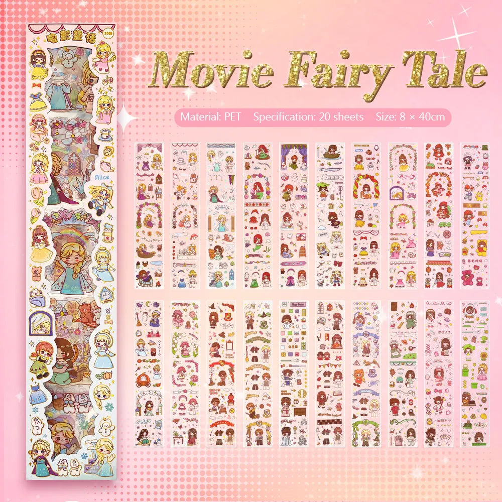 20PCS Kawaii Cartoon girl Decals Gift Students Cartoon Stationery PET Diary Stickers Notebook Cute Girls