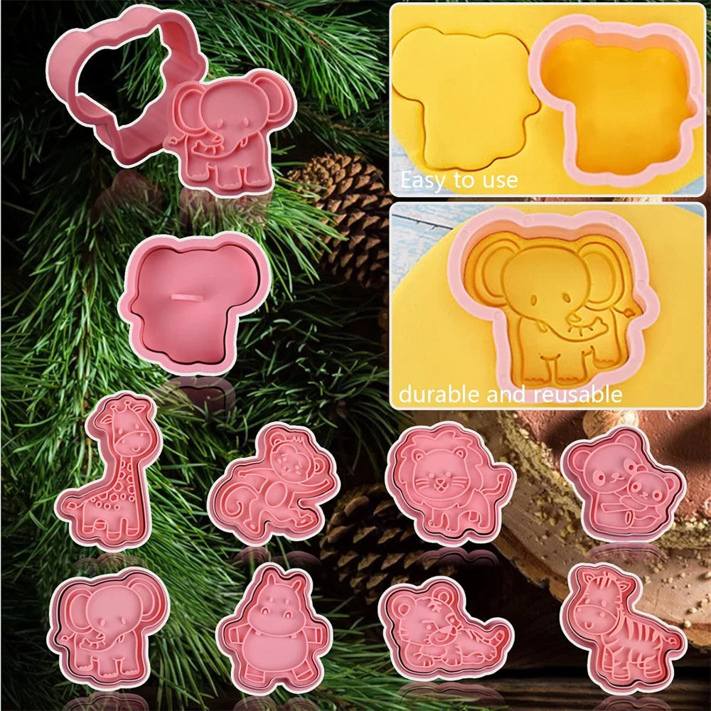 8 PCS Cartoon Animal Cookie Mold Dough Stamp Plastic 3D Cartoon Pressable  Cookie DIY Mold Candy Baking Pastry Baking Decoration