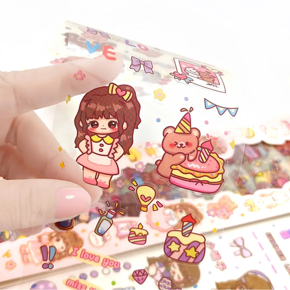 20PCS Kawaii Cartoon girl Decals Gift Students Cartoon Stationery PET Diary Stickers Notebook Cute Girls